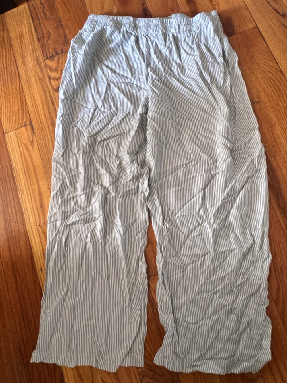 Green and White Pinstripe Wide Leg Pants